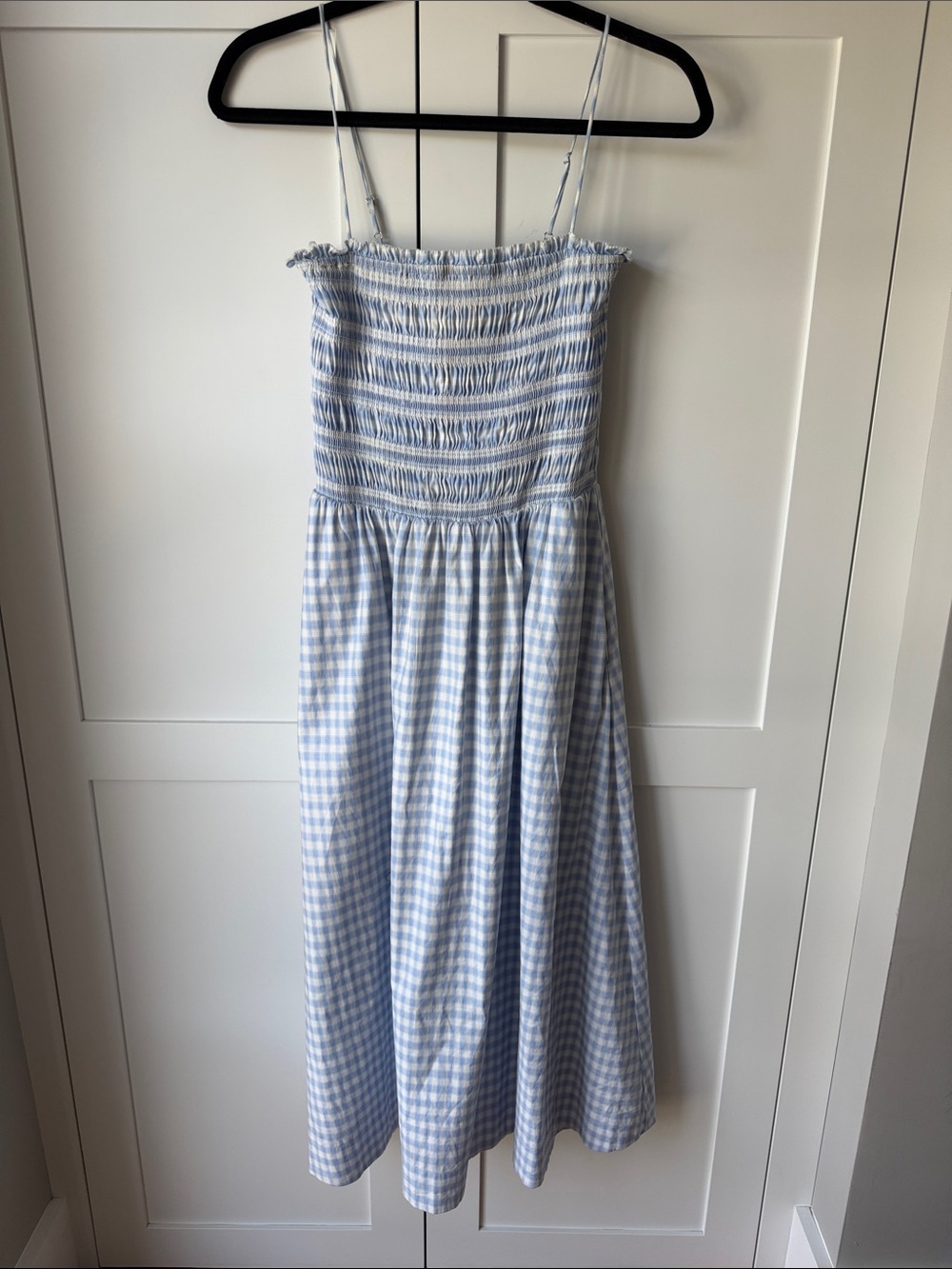 Reformation Kerrie Midi Dress on blue and whites Gingham - Picture 1 of 5